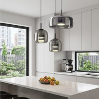 Lámpara Colgante Lineal de Vidrio de 3 Luces, Moderna, LED, Color Gris Ahumado, para Isla, Mesa de Comedor, Barra de Bar