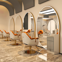 Miroir ovale de luxe pleine longueur pour salon avec lumière LED Miroirs double face pour salon de coiffure avec armoire de rangement