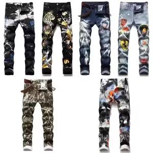 Jeans <span class=keywords><strong>de</strong></span> <span class=keywords><strong>Moda</strong></span> Urbana <span class=keywords><strong>para</strong></span> Hombre, Jeans con Estampado 3D, <span class=keywords><strong>Pantalones</strong></span> Hip-hop <span class=keywords><strong>para</strong></span> Hombre, Corte Ajustado, Estilo Punk, Jeans <span class=keywords><strong>de</strong></span> Diseñador - Product Image 2