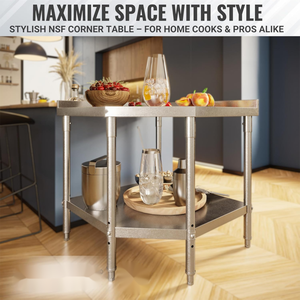 Table de travail d'angle en acier inoxydable pour la préparation des aliments, tables de préparation pour cuisine commerciale, établi métallique robuste certifié NSF avec pare-éclaboussures - Product Image 4