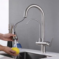 Robinet de cuisine moderne américain en nickel brossé à 3 voies avec mitigeur extractible et distributeur de filtre à eau intégré pour usage extérieur, domestique et VR