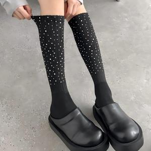 Op maat gemaakte logo strass kalfsokken lente kniehoge glitter feest sokken festival cadeau dames bulk bestelling aanpasbare kousen - Product Image 4