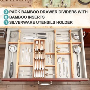 Ngăn Chia Ngăn Kéo Bằng Tre Ngăn Chia Ngăn Kéo Bằng Gỗ Tre Mở Rộng Có Thể Thu Gọn Điều Chỉnh Được Kèm Chèn - Product Image 3