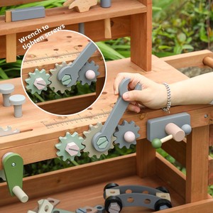 Chariot à outils en bois pour enfants, jouet électronique d'<span class=keywords><strong>atelier</strong></span> de jeu d'imitation avec outils et engrenages, jouet éducatif Montessori pour tout-petits - Product Image 3
