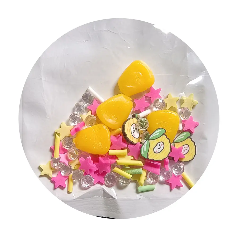 Vendita calda 1 sacchetto di mais giallo dolce caramelle in resina stelle e confettini di argilla per fai da te gioielli Kawaii custodia per telefono Slime Charms