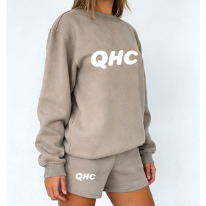 Conjunto de Sudadera con Cuello Redondo Estampada y Pantalones Cortos Holgados para Mujer, Ropa Deportiva Informal de Dos Piezas para Uso Diario, Fabricante - Product Image 2