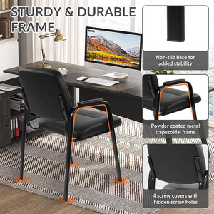Chaises de bureau personnalisées pour usine, ensemble de 4 chaises d'accueil et de salle d'attente avec accoudoirs fixes rembourrés en cuir - Product Image 6