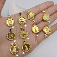 JS2094 Médailles religieuses catholiques plaquées or 18 carats, pendentifs médaillons ronds de Notre-Dame de Guadalupe