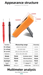 Multímetro Digital Anti-caída, Probador de Circuitos Electrónicos, Profesional, con Rango Automático, para Uso Escolar y de <span class=keywords><strong>Física</strong></span> - Product Image 3