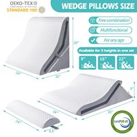 Post-OP Weiß-Grau 3-teiliges Verstellbares Gel-Memory-Foam Orthopädisches Bett-Sitzkissen 3-in-1 Neigungskissen-Set zum Schlafen
