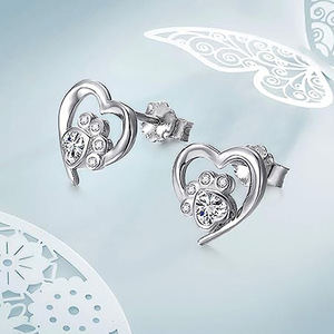 Orecchini a Cuore con Zampa di Gatto, Gioielli alla Moda per Donna, Accessorio Regalo per Uso Quotidiano e Feste - Product Image 2