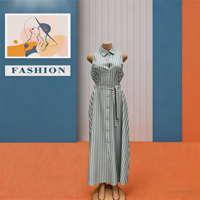 Robe d'été sans manches à col montant, rayée africaine, pour le bureau, tenue décontractée et habillée pour femme grande taille, idéale pour le quotidien