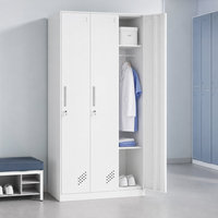 Armoire de rangement en acier à 3 portes avec serrures à clé, ventilation et porte-étiquettes pour bureau, usine, école, vestiaire du personnel
