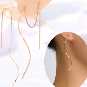 Pendientes de Diseño EH108 con Cadena Ondulada y Borla Larga, Pendientes Elegantes de Acero Inoxidable para Mujer, Uso Diario, Regalo - Product Image 3