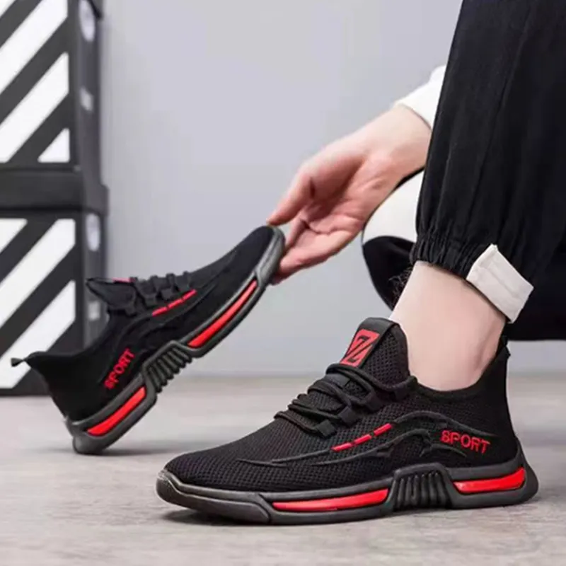 2022 new cheap lace-up mesh breathable sports black casual sneakers comfortable lightweight men running fitness shoes