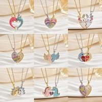 Colliers magnétiques pour couple en cuivre plaqué rhodium et or 18 carats, pendentif cœur, colliers magnétiques d'amour arc-en-ciel style dessin animé