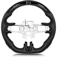 Volante de Fibra de Carbono Real para Mustang 2015-2017 en Forma de D con LED, Cuero Nappa Perforado y Base Plana