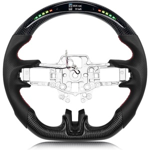 พวงมาลัยคาร์บอนไฟเบอร์แท้สำหรับมัสแตง ปี 2015-2017 รูปทรง D พร้อมไฟ LED หุ้มหนัง Nappa แบบเจาะรู พวงมาลัยแบบฐานตัด - Product Image 1