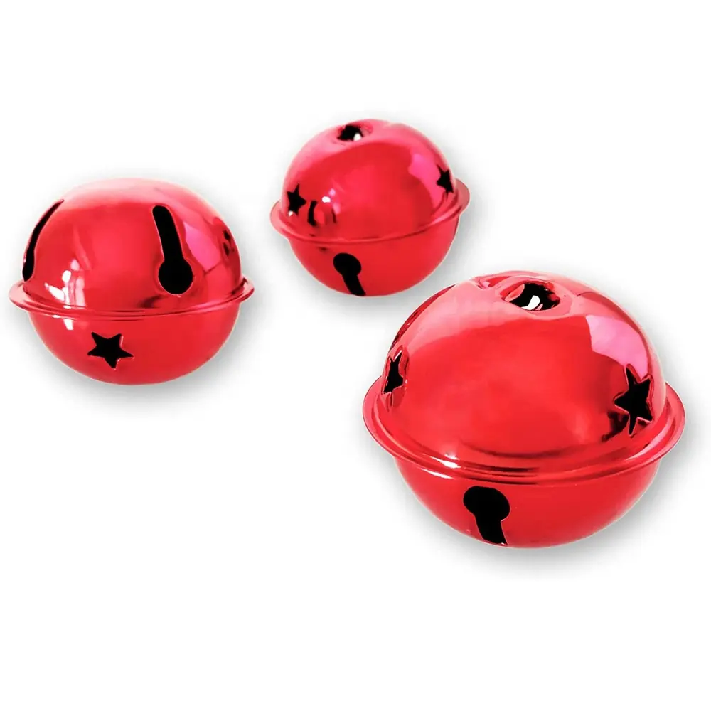 Christmas home decoration 90mm Red Jumbo Large Craft Metal Jingle Bells Bulk with Star Cutouts