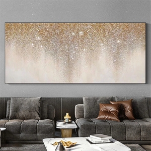 Decoración de Cabecera, Pintura al Óleo Moderna Abstracta de Lienzo con Estrellas Brillantes, 100% Pintada a Mano, con Purpurina - Product Image 1