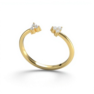18K Gold Plated Diamond <b>Ring</b> Open Cuff Flower Cluster <b>Adjustable</b> Bypass <b>Ring</b> Minimalist Stackable Wedding Band Fine Jewelry - Product Image 2
