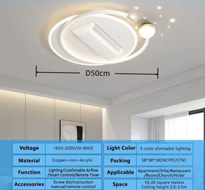 Ventilador de <span class=keywords><strong>Techo</strong></span> LED Moderno y Silencioso con Control Remoto, Tres Colores, Viento Fuerte, Antiparpadeo, Regulable, Alto CRI 90, para Hotel, Sala de Estar, <span class=keywords><strong>Dormitorio</strong></span> - Product Image 4