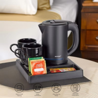 Ensemble de plateaux bouilloire pour hôtel portable électrique sans fil de 0,8 L en acier inoxydable avec plateau de bienvenue certifié CB Utilisation dans les chambres
