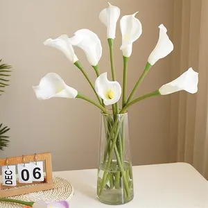 High Quality Large Real Touch PU Artificial White Calla Lily Flowers For Table Center Piece Wedding Party Home Decoration