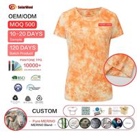 Solarwool Factory - Certificat personnalisé - Lavable en machine - Laine mérinos - T-shirt à manches courtes pour femmes - Imprimé tie-dye