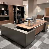 Bureau de direction moderne de luxe LIYU, grand bureau en forme de L avec boîte de câblage multimédia et armoire à serrure à code