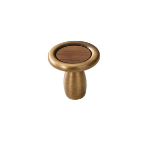 Vintage Style Brass Cabinet <b>Knob</b> Round Minimalist Walnut Inlay Durable Handle For Drawer <b>Door</b> - Product Image 1
