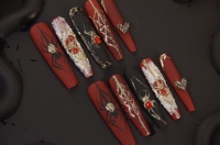 Toile d'araignée 3D Designs Long Coffin Matte Nails pour Halloween Noir ABS French Style Press-on Nails