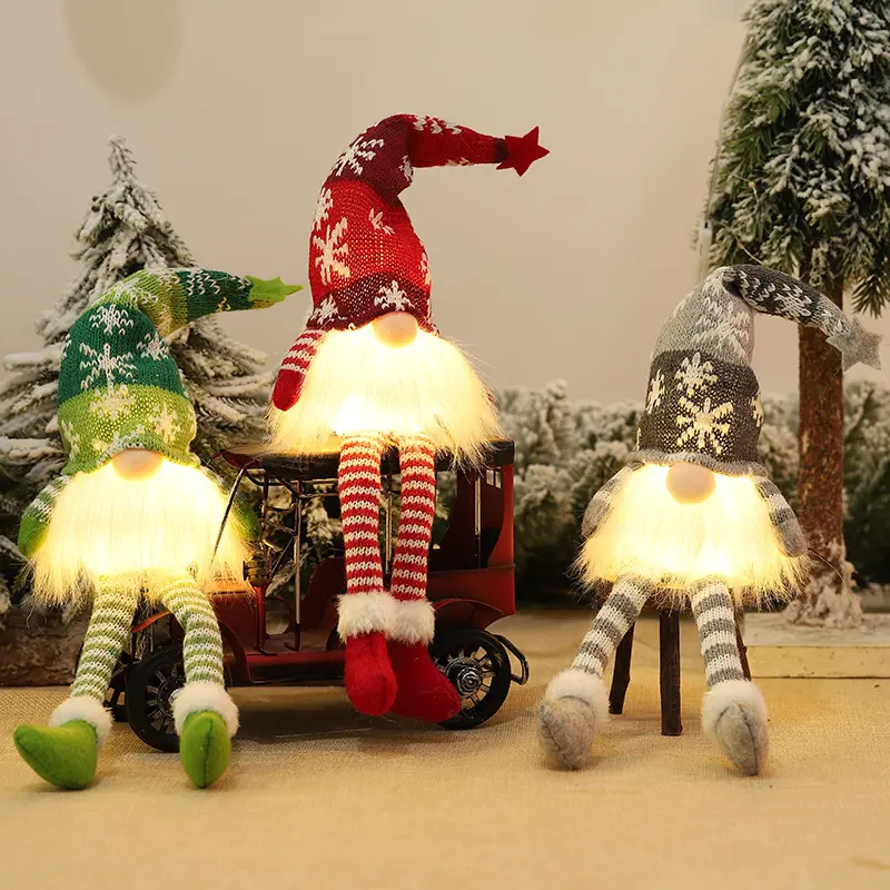 Kerstboom Opknoping Gnomes Ornamenten Handgemaakte Pluche Gnomes Santa Elf Met Led Licht Voor Kerst Vakantie Decoratie
