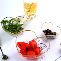 Amour coeur forme Dessert gâteau Snack Charge assiette verre vaisselle cuisine verre fruits salade bol avec bord doré