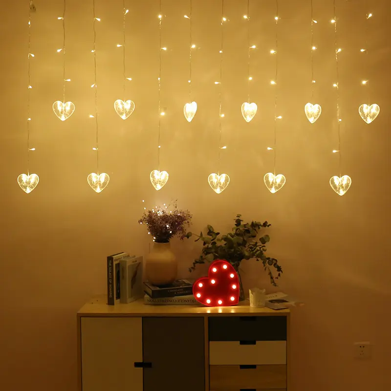 LED Heart-Shaped Hanging Curtain Lights String Net Xmas Home Party Home Decor LED Heart-Shaped Curtain Lights