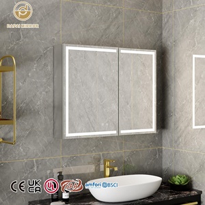 Organisateur de rangement intelligent en argent avec éclairage LED et fonction anti-buée, miroir de salle de bain éclairé mural - Product Image 1