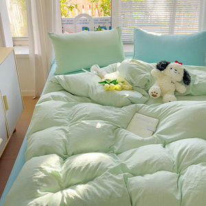 Ensemble de 4 pièces en coton lavé de couleur unie mélangée de classe A <span class=keywords><strong>lit</strong></span> de dortoir pour mère et bébé de style européen et américain super doux - Product Image 5
