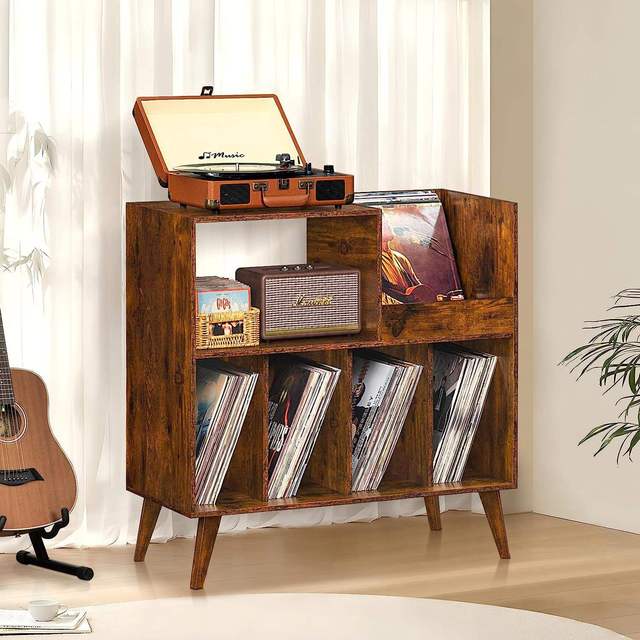 Modern Large Record Player Stand 25 Records Storage Turntable Vinyl Rack Display Stylish