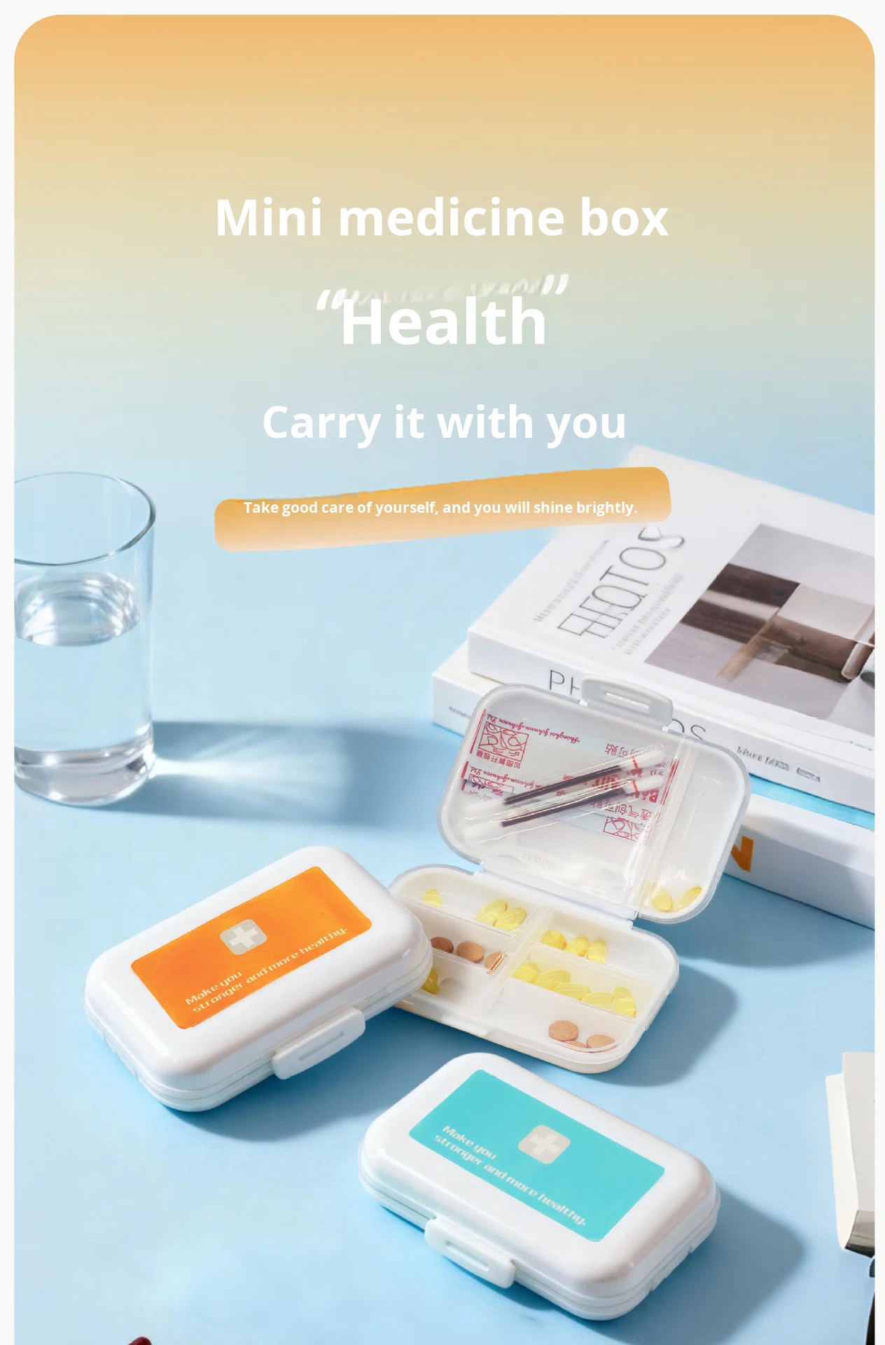 PP Material Portable Medicine Box with Eight Grids