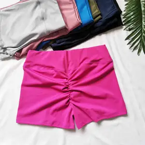 Pantalones cortos deportivos de cintura alta para mujer, pantaloncitos femeninos a la moda, de Color caramelo, para Yoga, gimnasio, verano, 2023