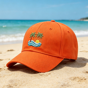 Gorra de Béisbol de Algodón Lavado Naranja con Bordado de Palmera Tropical al Atardecer, Unisex, Ajustable, para Actividades al Aire Libre de Verano - Product Image 5