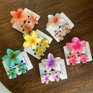 Adorables petites pinces à cheveux en forme de griffe de requin à fleurs, mignonnes en plastique/PC, tendance pour les coiffures mi-hautes, ensemble de pinces à cheveux douces en plumeria - Product Image 2