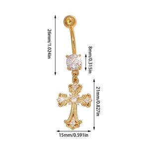 <span class=keywords><strong>Piercing</strong></span> de <span class=keywords><strong>nombril</strong></span> en acier titane pour <span class=keywords><strong>piercing</strong></span> <span class=keywords><strong>nombril</strong></span>, anneau de ventre en cuivre et zircon, croix dorée, style punk, haute sensation - Product Image 4