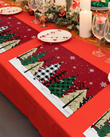 Napperons pour arbres de Noël à carreaux de buffle aquarelle lot de 4 tapis de table d'hiver décor de cuisine fête du nouvel an
