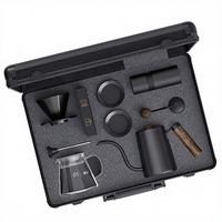 Ensemble de café filtre manuel noir pour camping en plein air avec étui en aluminium, moulin à café portable et bouilloire à bec de cygne, coffret cadeau