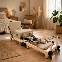 Pilates Reformer en chêne de qualité studio, réglable, portable, écologique, à prix abordable, pour la maison et la thérapie par le yoga