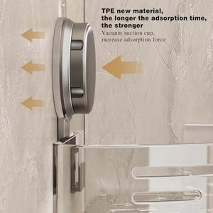 Paquete de 2 estantes de ducha de esquina gris, ventosa, estante de ducha sin perforación, organizador de baño, barra de toalla adhesiva, ganchos, rieles - Product Image 4