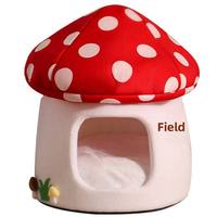 Lit pour chat mignon et tendance en forme de champignon, design parapluie rouge, chaud et confortable, amovible et lavable pour toutes les saisons