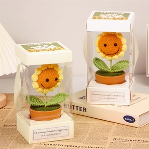 Lámpara de noche de girasol de ganchillo hecha a mano, decoración de maceta con simulación de tulipán, regalo festivo, producto terminado. - Product Image 4