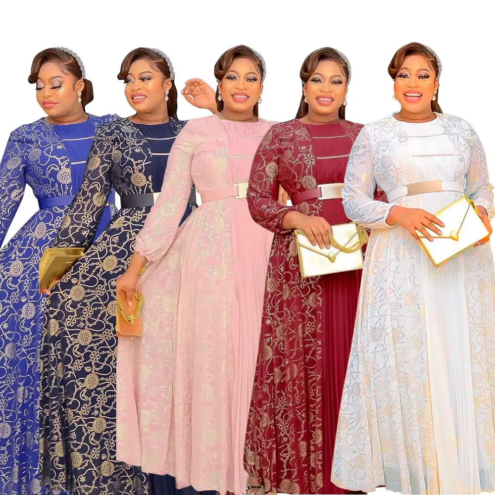 Nouveaux vêtements africains robe de soirée turque femmes à manches longues mode imprimer élégant décontracté Maxi robe plissée grande taille robe